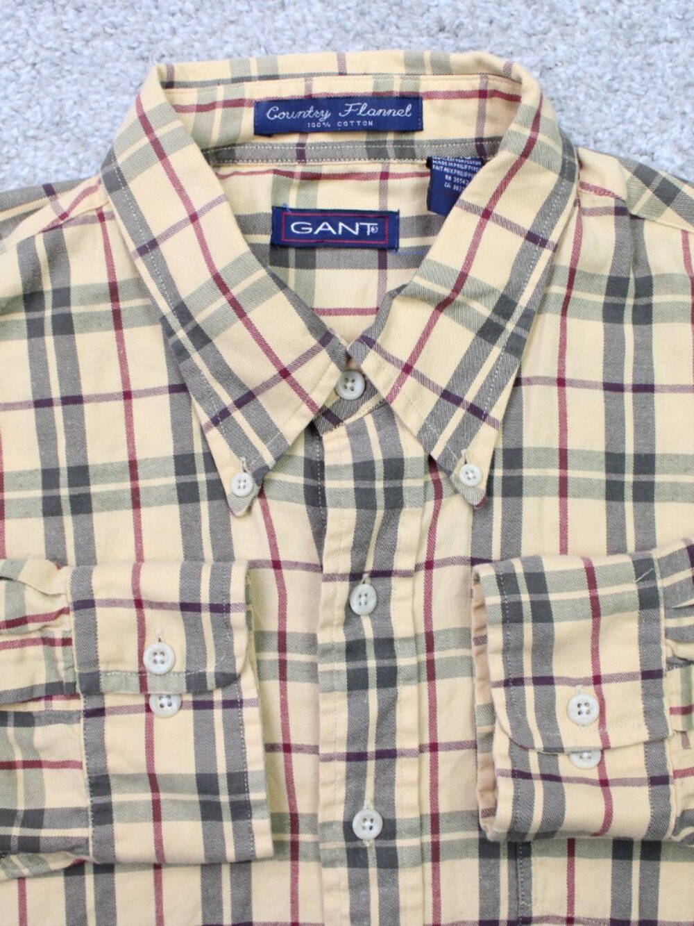 GANT Shirt Mens XL Yellow/Red Plaid Country Flannel 100% Cotton Long Sleeve